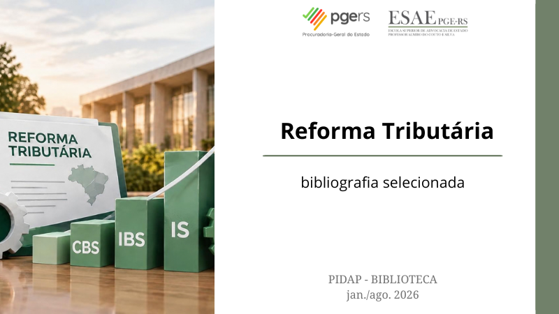 imagem que busca retratar a reforma tributária. Exibe um texto com o título "Reforma Tributária" e CBS, IBS e IS.