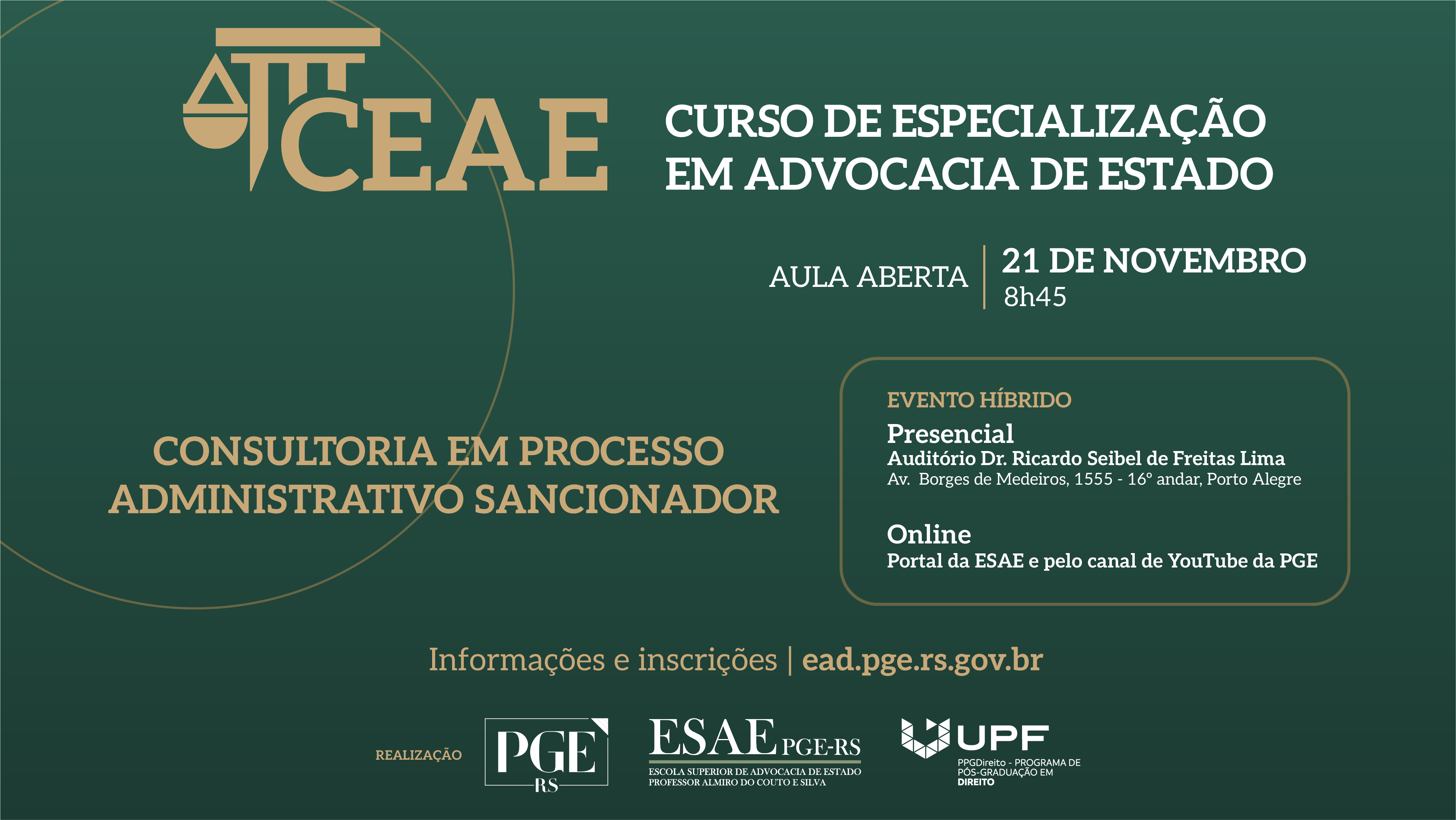 Banner do evento Aula Aberta sobre Processo Administrativo Sancionador