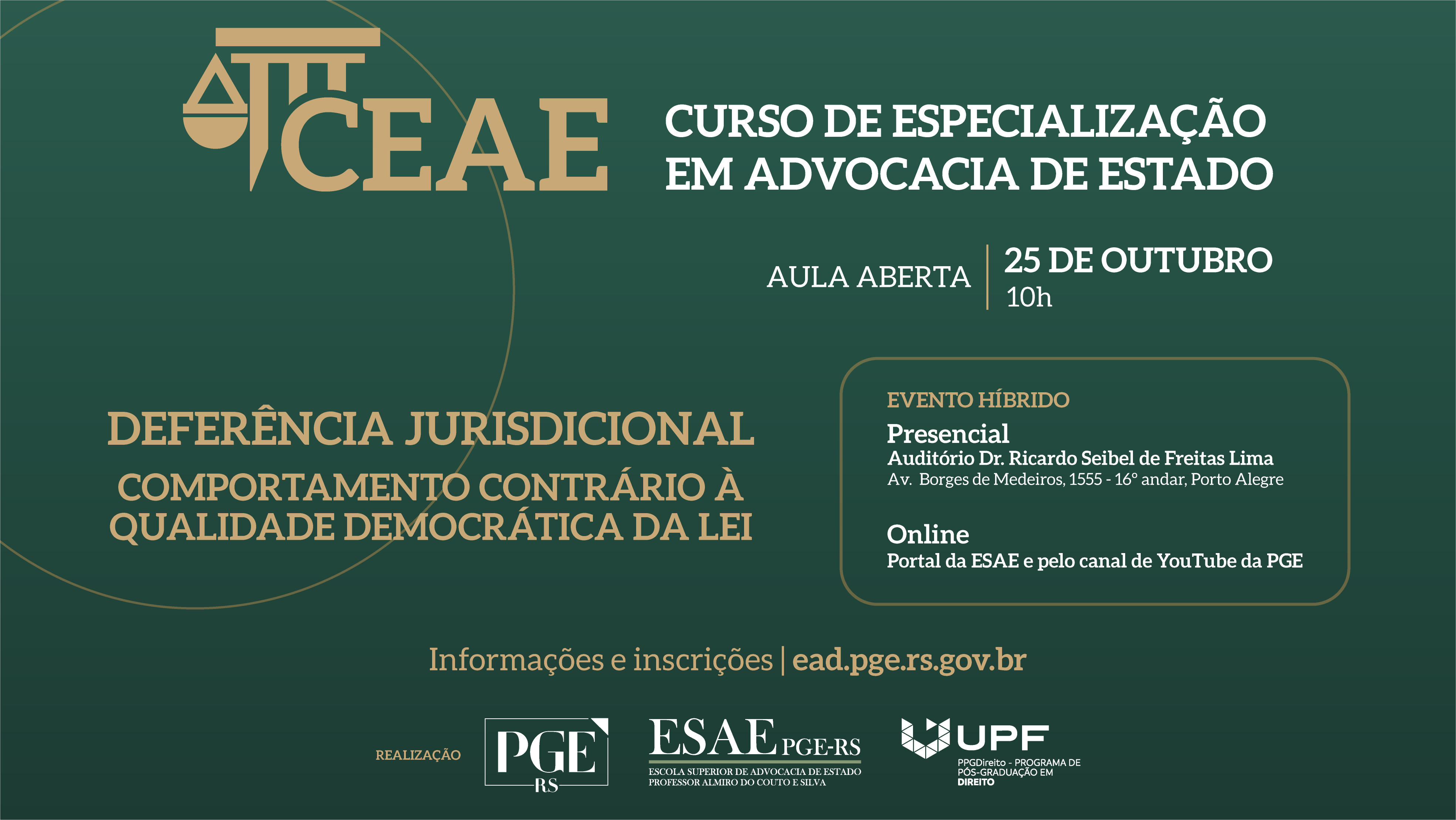 Banner do evento Aula Aberta sobre Deferência Jurisdicional